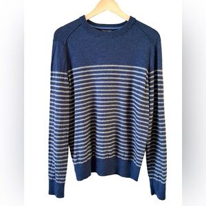 Banana Republic Navy and Gray Striped Merino Wool Crewneck Sweater